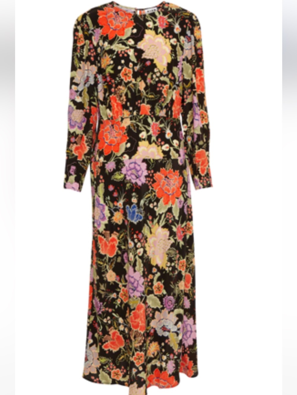 Rixo Greta Floral Long Sleeve Maxi Dress sz small. Black with Multicolor Blooms